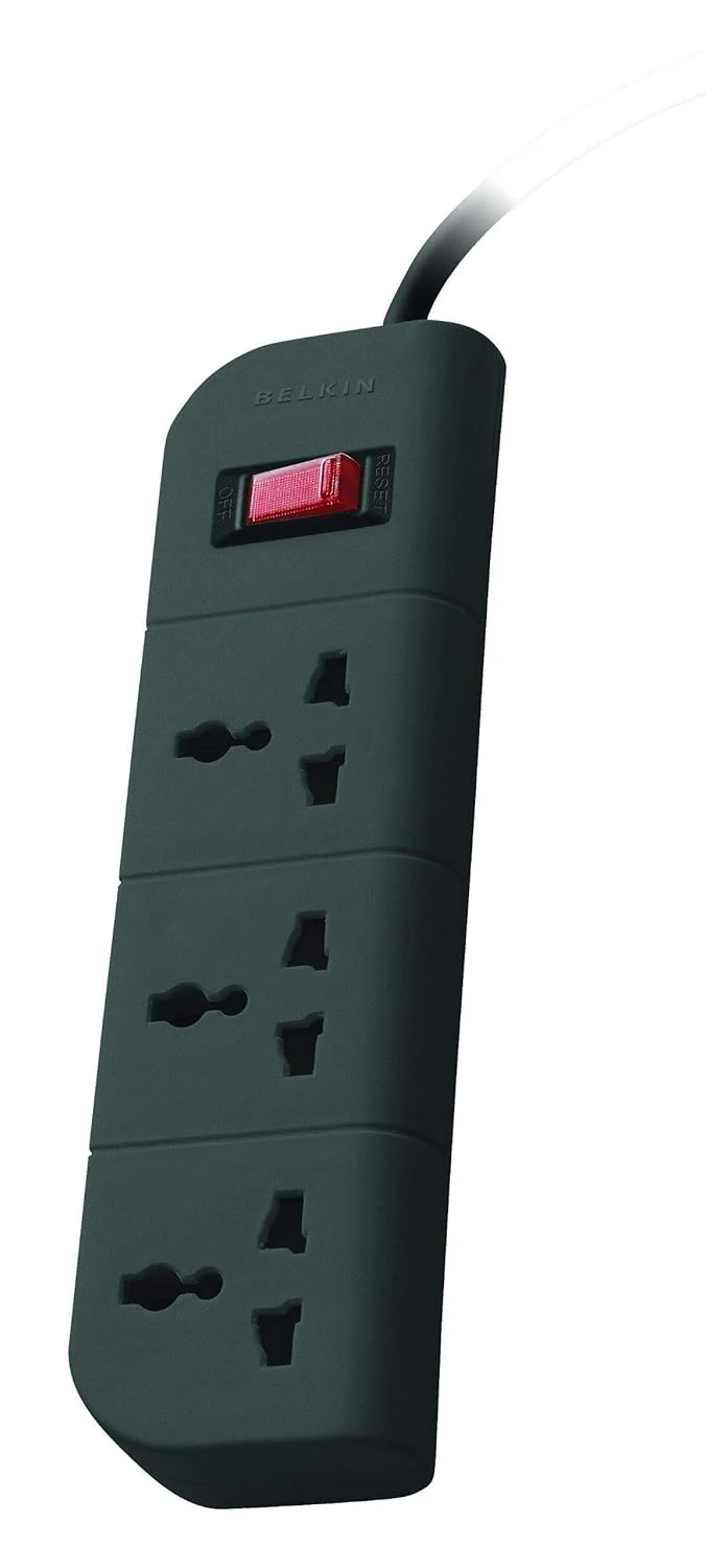 Belkin 3-Socket Extention Board with Surge Protector Universal Socket with 5Ft (1.5-Meter) Heavy Duty Cable Overload Protection, Comes with 5 Years Manufacturer Warranty, Grey Color, 350 Volts