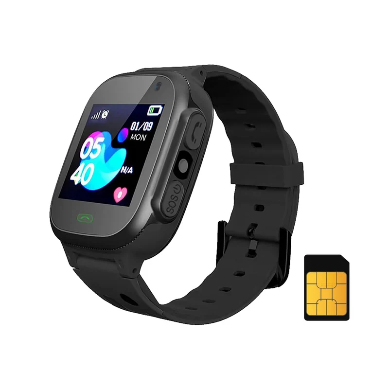 sekyo S1 Kids Smartwatch for Boys & Girls, Calling Smart Watch for Kids with Location Tracker, Camera, SOS & Safe Zone Alert, Family Chat, App Control, Airtel & Vi Micro SIM Support only -Black