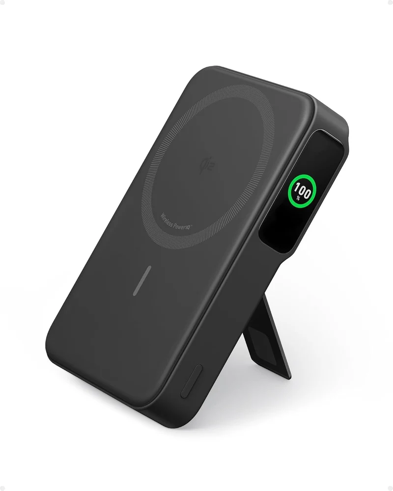 Anker MagGo Power Bank, Qi2 Certified 15W Ultra-Fast MagSafe-Compatible Portable Charger, 10,000mAh Battery Pack with Smart Display and Foldable Stand, For iPhone 15/14/13/12 Only