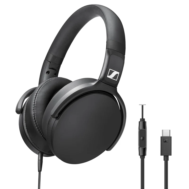 Sennheiser HD 400U Wired Over-Ear Headphones with Mic, USB-C, Dynamic Bass Sound, Foldable Lightweight Design, Noise Isolation and One-Button Call Control, Black
