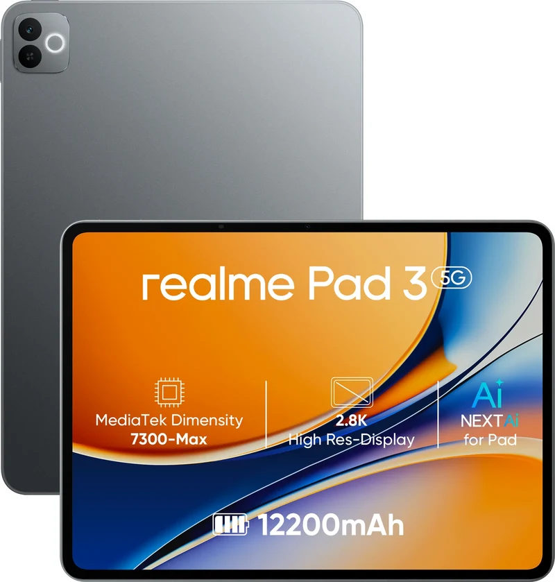 realme Pad 3 with biggest battery in segment 8 GB RAM 128 GB ROM 11.6 inch with Wi-Fi+5G MediaTek Dimensity 7300-Max Tablet