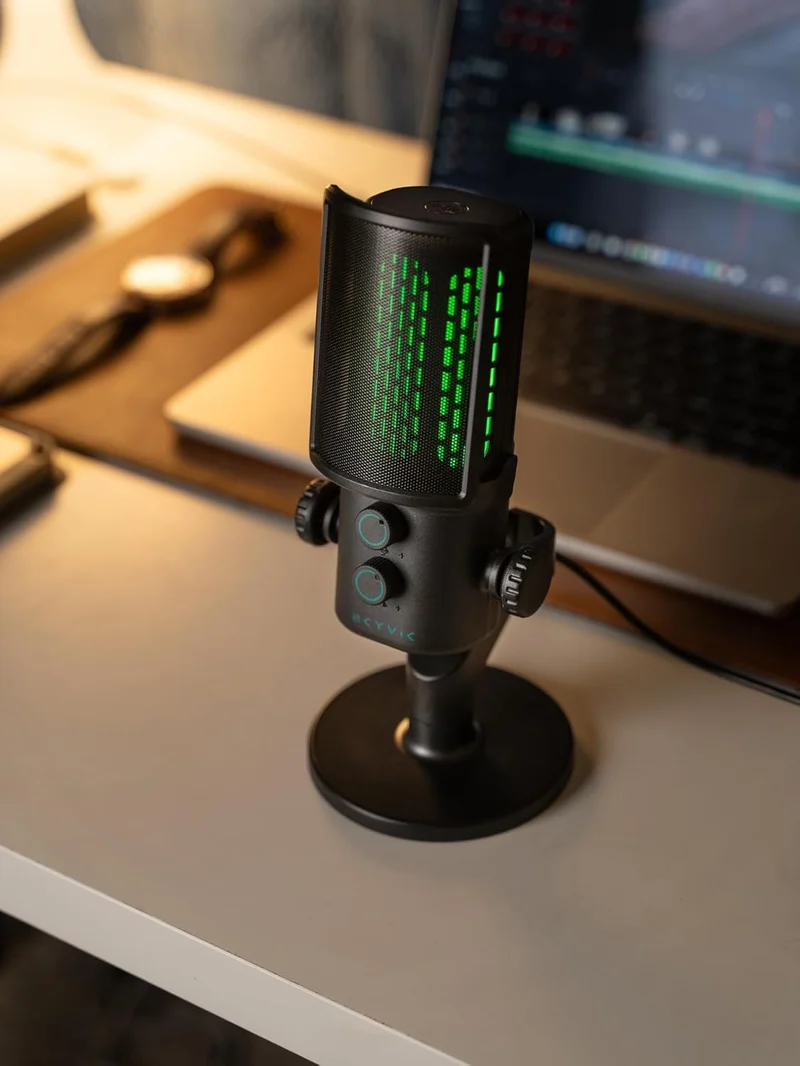 SKYVIK Glowcast USB Condenser Microphone with Noise Cancellation, RGB Lighting & Zero-Latency Monitoring for Podcasting, YouTube, Streaming & Gaming