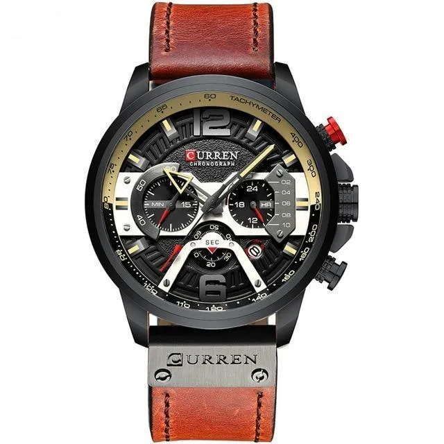 Montre de luxe étanche, bracelet cuir