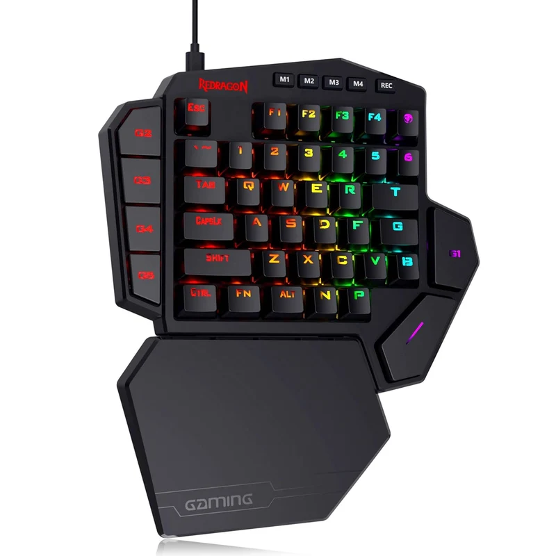 Redragon K585-blue Switch DITI One-Handed RGB Mechanical Blue Switches, Type-C Professional Wired Gaming Keyboard Keypad with 7 Onboard Macro Keys, Detachable Wrist Rest, 42 Keys (Black)