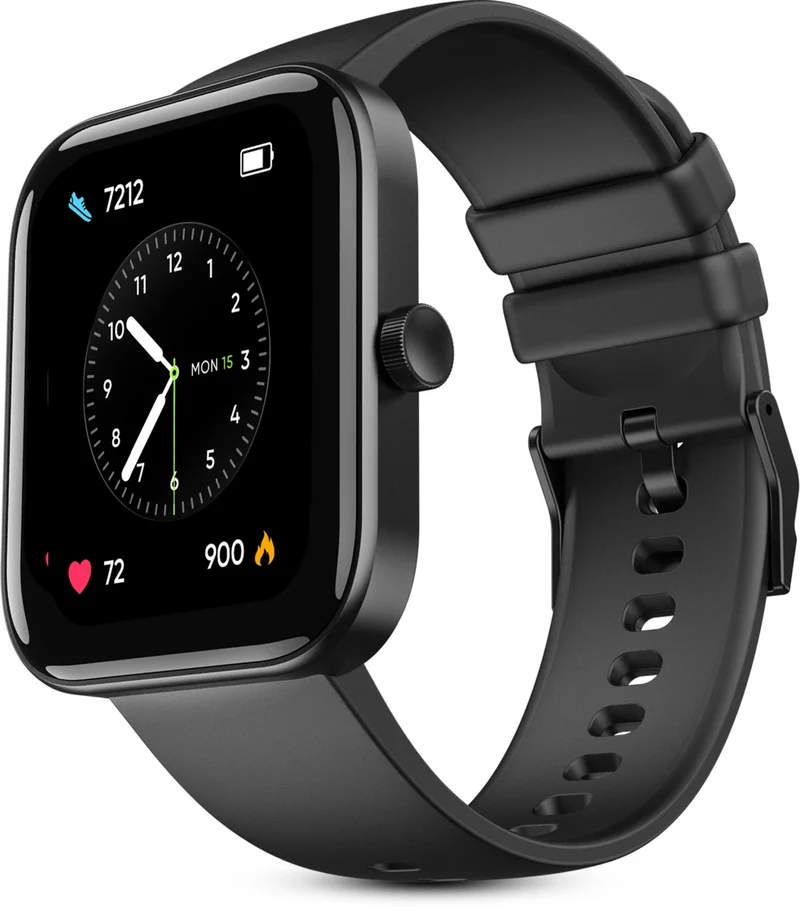 Mivi Model E with 1.69" Display, 7-Day Battery Life , Spo2, Heart Rate Monitor. Smartwatch (Black Strap, Regular)
