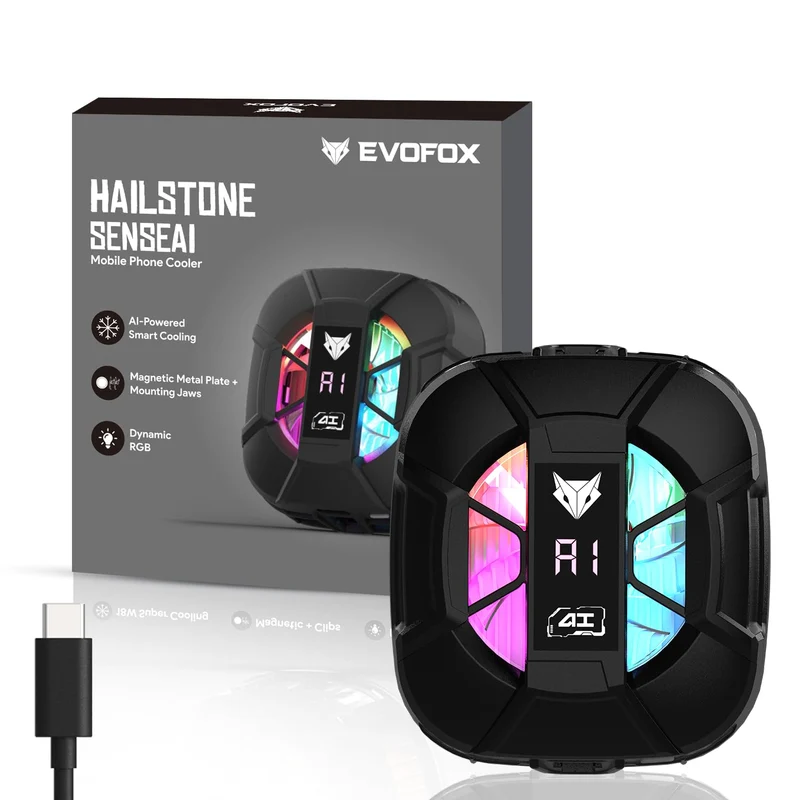 Evofox Hailstone Sense AI Magnetic Semiconductor Mobile Cooler | Smart AI,L1,L2,L3 Mode for Temperature Control |15W Freeze Cooling | for iPhone 12/13/14/15/16,17, iPads and Android Smartphones