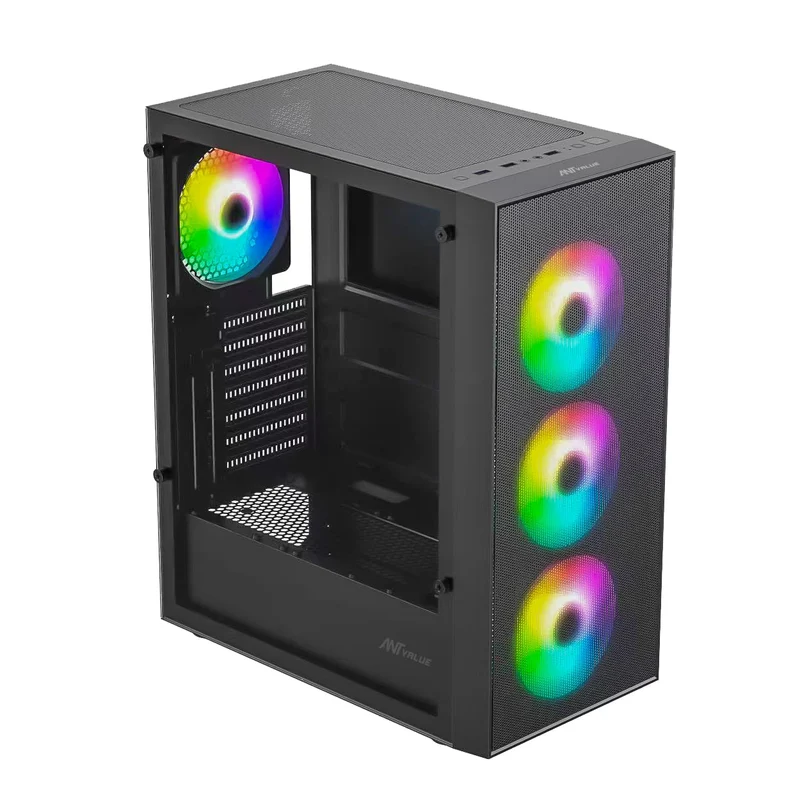 Ant Value VM40 ATX Computer Case/Gaming Cabinet - Black | Support ITX | Pre-Installed 3 Front & 1 Rear Rainbow Fans