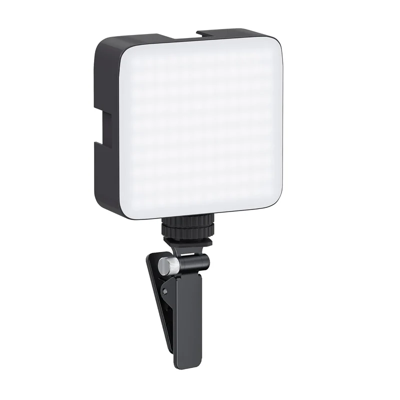 Amazon Basics Camera Video Light with Clip and 3 Cold Shoe Connector | 120 LED Beads | Dimmable & Rechargeable Battery | Useful for Photography, Live Streaming, Makeup, Video Meeting
