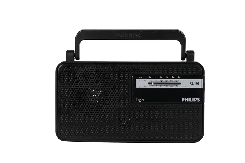 Philips Portable Radio RL191/94 with MW/FM Bands, 180mW RMS Sound Output, Telescopic Antenna, Battery & DC Powered (2xR20/3V DC), Compact & Portable Design (Black)