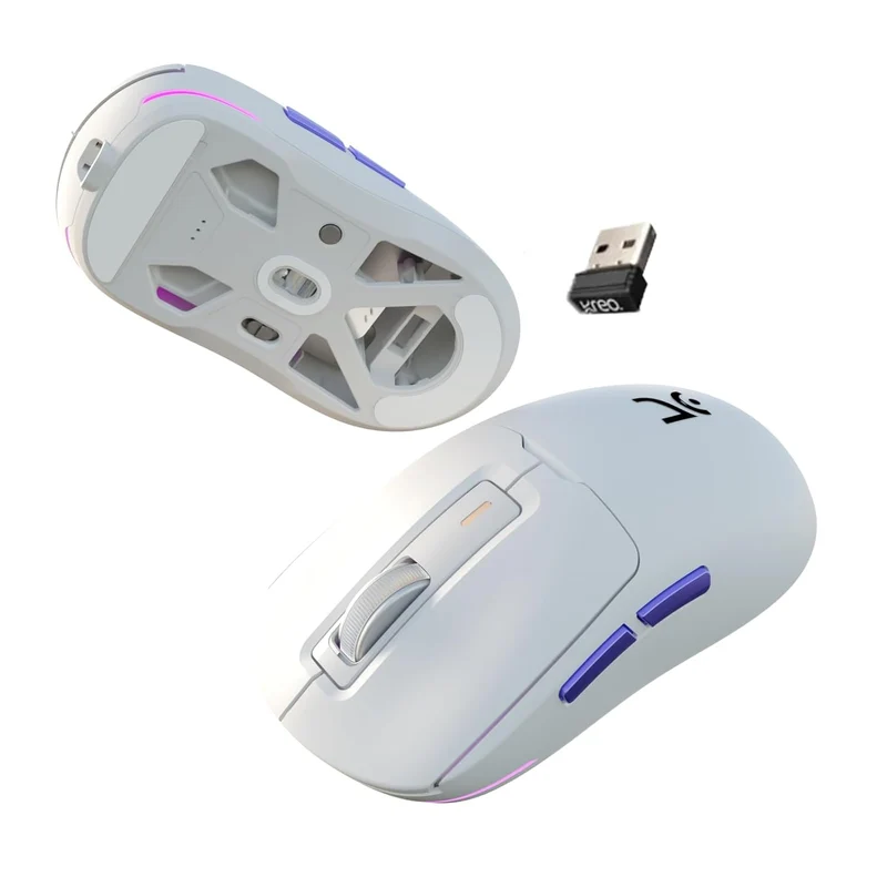 Kreo Pegasus 58 GMS Ultra Lightweight Wireless Gaming Mouse, Top PixArt Sensor, 6 Programmable Buttons, Bluetooth, 2.4GHz Connectivity Gaming Mouse, DPI Upto 26000, Software Included (White)