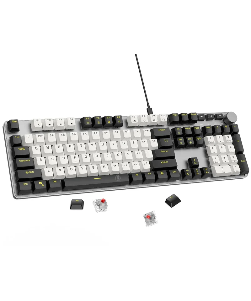 Dr Luxur® Brute Wired Mechancial Keyboard, Anti ghosting Gaming Keyboard, OUTEMU Linear Red Switches, with 107 Keys, 20 Lighting Modes and 50 Million keystrokes, Wired (Black and White, Red Switch)
