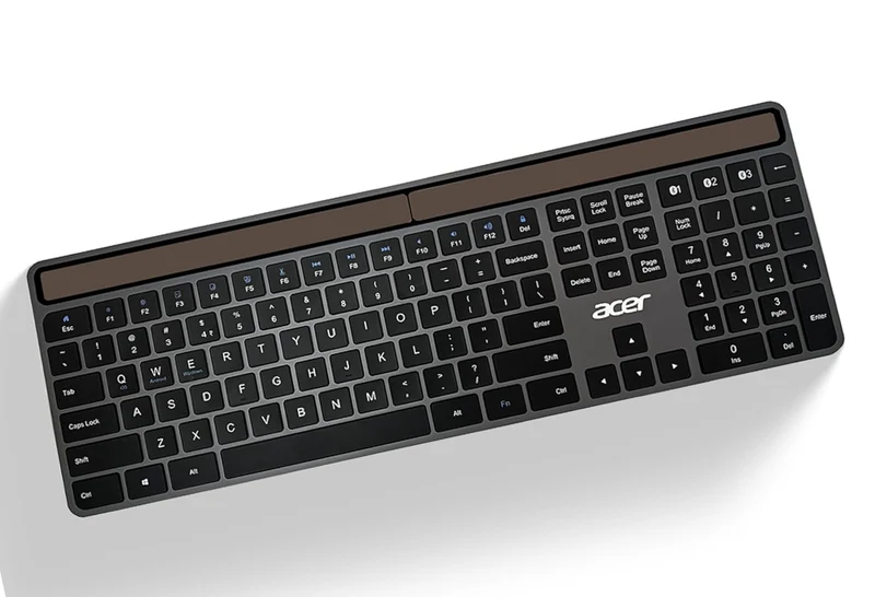 Acer Solaris Solar Powered Bluetooth Keyboard, 109-Key Wireless Keyboard with Super-Capacitor, Multi-Device BT 5.0, Type-C Emergency Charging, 10m Range, for Windows, Mac, Android, Space Grey