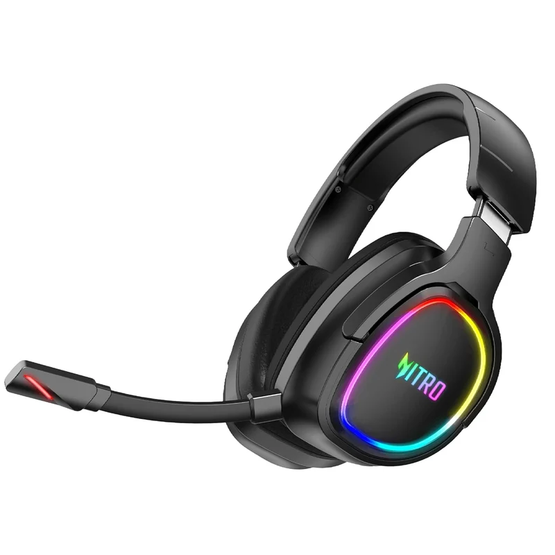 acer Nitro Triple-Mode Gaming Headset | Bluetooth + 2.4GHz USB-C/USB-A Dongle + Wired | 50mm Drivers | 7.1 Virtual Surround | Running RGB | Low Latency <30ms | Flexible LED Mic | Windows/Android/iOS