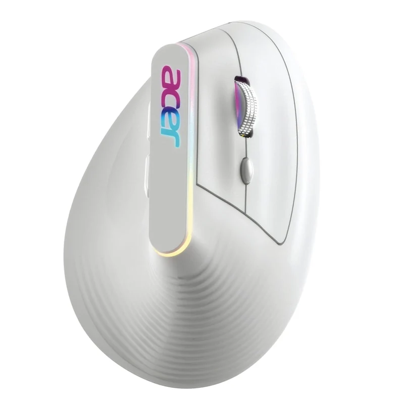 acer Ergo Vertical Wireless Mouse | Silent 6D Buttons & Scroll Wheel | 4 DPI Setting 1200-3200 | 2.4GHz + Bluetooth Dual Mode | Rechargeable 500mAh Battery | ABS I RGB Glow | Ergonomic Design