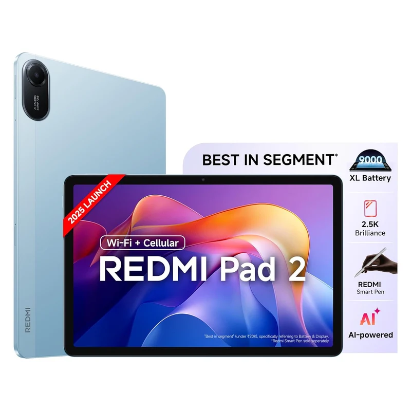 Redmi Pad 2 Wi-Fi + Cellular, Active Pen Support, 27.94cm(11") Model, 2.5K Sharp & Clear Display, 6GB, 128GB, All Day & More 9000mAh Battery, AI-Enabled, Dolby Atmos, HyperOS 2