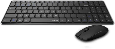 RAPOO Keyboard and Mouse Wireless - 9100M Multi-Device Wireless Combo, 2.4GHz/Bluetooth 5.0/4.0 Wireless Keyboard Mouse Set for Windows/Mac/Linux/Chrome, Support 4 Devices, Silent Click-Dark-Grey