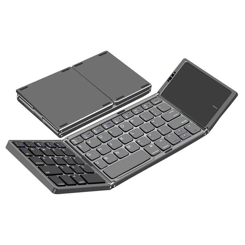 Qinda Wireless Bluetooth Keyboard, Portable Wireless Bluetooth Keyboard with Larger TouchPad Pocket-Sized Travel Keyboard for MacOS/iOS,Android,Windows sync up to 3 Devices, Black