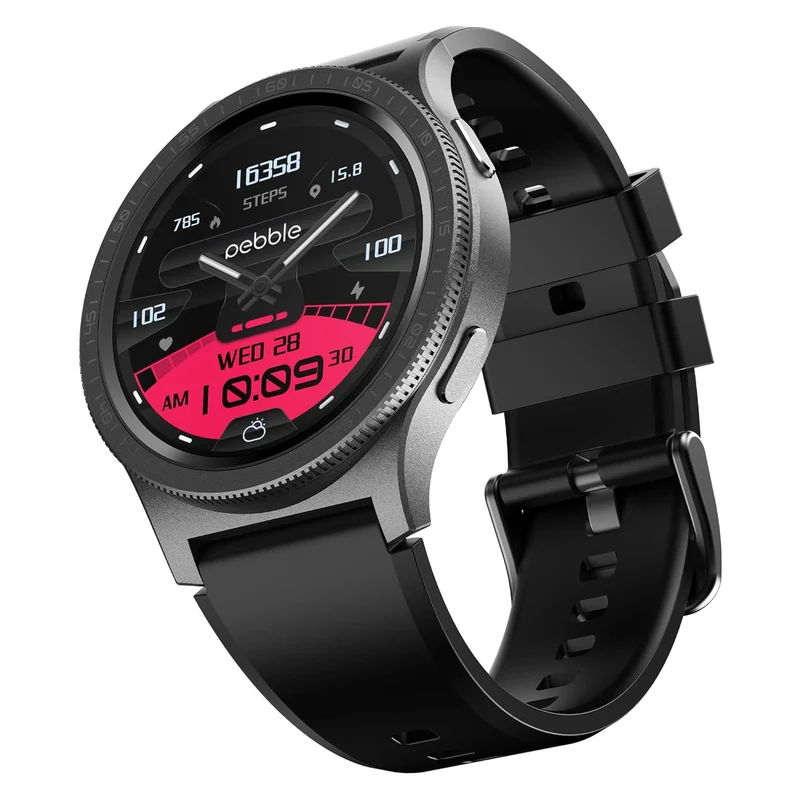 Pebble Revolve Pro 1.43" Ultra AMOLED Smartwatch | Rotating Bezel | 600 Nits Brightness | AOD | High-Accuracy Step Counter | Metal Build & Premium Strap | BT Calling | DIY Watch Faces - Grey