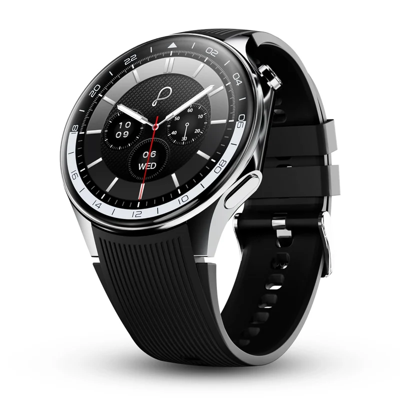 Pebble Gravity 1.43” AMOLED Smartwatch with Always-On Display | Bluetooth Calling, QR Payment, Compass | 700 Nits Brightness | Health & Fitness Tracking | Feather Touch UI, Premium Design - Black