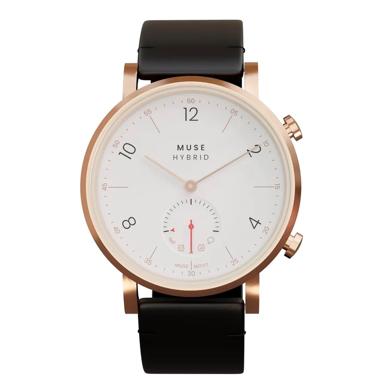 Muse Modernist Hybrid Smartwatch for Men & Women with Bluetooth Connectivity, Step Counter, Sleep Monitoring, 5ATM Water Resistant, 1 Year Battery Life (40MM, Rose Gold White, Smart Watch)