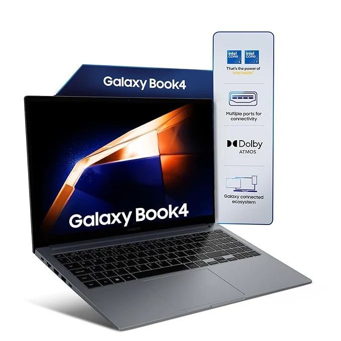 Samsung Galaxy Book4 (Gray, 16GB RAM, 512GB SSD)| 15.6" Full HD Screen | Intel i5 14th Gen 120U Processor |Windows 11 Home | MS Office 2021 | Fingerprint Reader | Intel Iris XE Graphics |RJ45 LAN Port