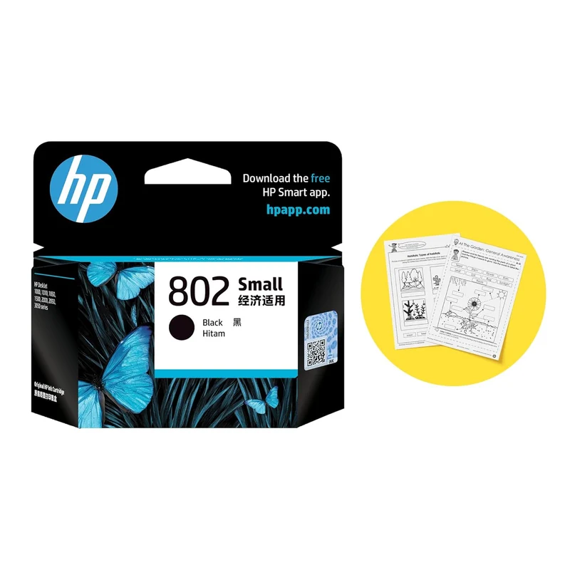 HP 802 Small Black Original Ink Cartridge (Pack of 2)