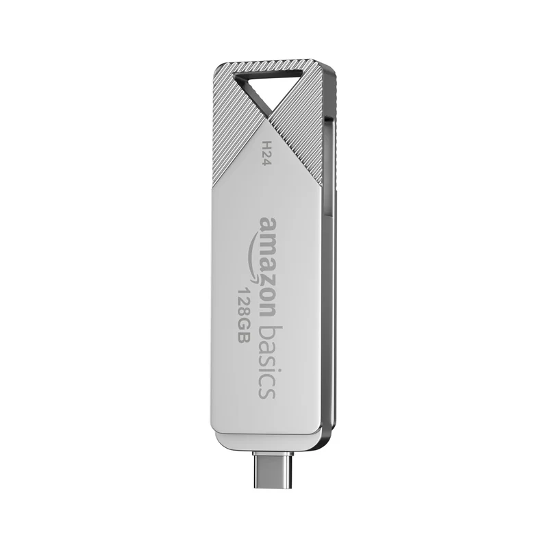Amazon Basics 128GB USB 3.0 Flash Drive | 80+ Mbps Read Speed | Dual Interface Type-C & USB | High-Speed Data Transfer (Metal)