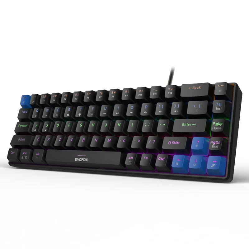 EvoFox Katana S Mini Wired Mechanical Keyboard | Hot-Swappable Silent Red Switches | 68-Key Compact Layout | Vivid Rainbow Backlighting | 1000Hz Polling Rate, All Keys Anti-Ghosting