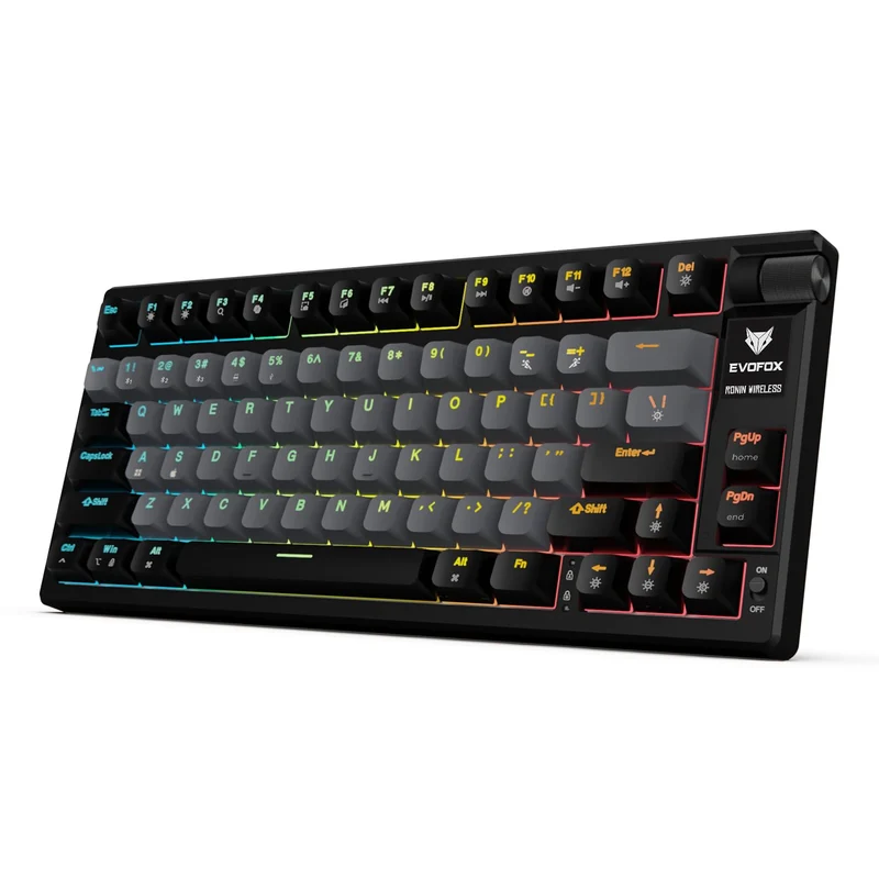 EvoFox Ronin Mechanical Keyboards Wireless (BT+2.4GHz+Wired) | 9 Layer Gasket Structure, Outemu Red Switches, Per-Key RGB, 1000Hz, nKey Rollover, Volume Controller | Windows Software