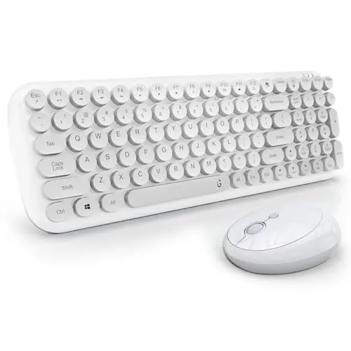 iGear KeyBee Retro Typewriter Inspired 2.4GHz Wireless Keyboard with Mouse Combo for Desktop/Laptop and Devices with USB Support, Single Nano Receiver, Round Keycaps, Cleaning Brush