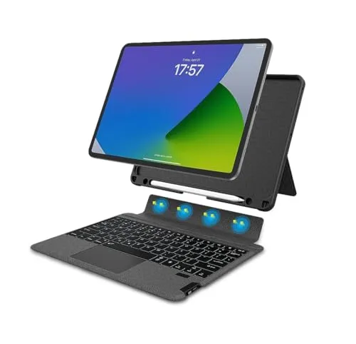 Neopack Magnetic Smart Cover with Detachable Bluetooth Keyboard for iPad Air 13", Fits: M2 & 2025 M3 Models/iPad Pro 12.9" (4th, 5th & 6th Gen), Built-in Pencil Holder, Multi Color Backlite (Black)