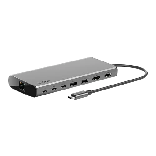 Belkin Universal USB-C 8-in-1 Dual Display Core Hub with 4K Dual Display,10Gbps, Data Transfer, 100W, PD, SiliconMotion, Compatible with MacBook M1, M2, M3, Windows, Chromebook and More- Space Gray
