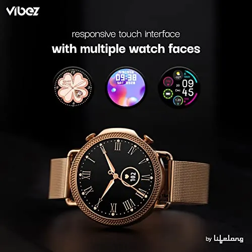 Vibez by Lifelong Ornate Smartwatch for Women with HD Display|Body Temprature |24x7 Heart Rate & SpO2 Tracking|8 Sports Mode|Sleep Monitor|IP67|7 Days Battery Backup (VBSWW450,Silver)