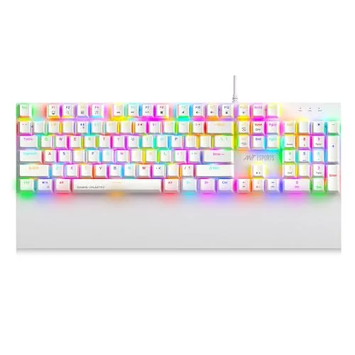 Ant Esports MK4100 RGB Mechanical Gaming Keyboard, Outemu Brown Switches Tactile & Clicky – Chroma RGB – Magnetic Wrist Rest – Double Shot ABS Keycaps, Hot Swappable Switches – Mercury