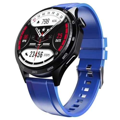 Boat Enigma Radiant Luxury Watch for Man w/1.43"(3.63 cm) AMOLED Display, AOD, Premium Metal Build, Round Dial, 200+Watch Faces, Upto 7 Days Battery Life, Fitness smartwatch for Men (Deep Blue)