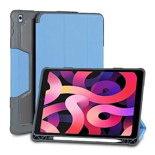 Neopack Drop Tested Defender Case with 2.5D Full Tempered Glass & Pencil Holder for iPad 10.2", Fits: 7th, 8th & 9th Gen (Blue)