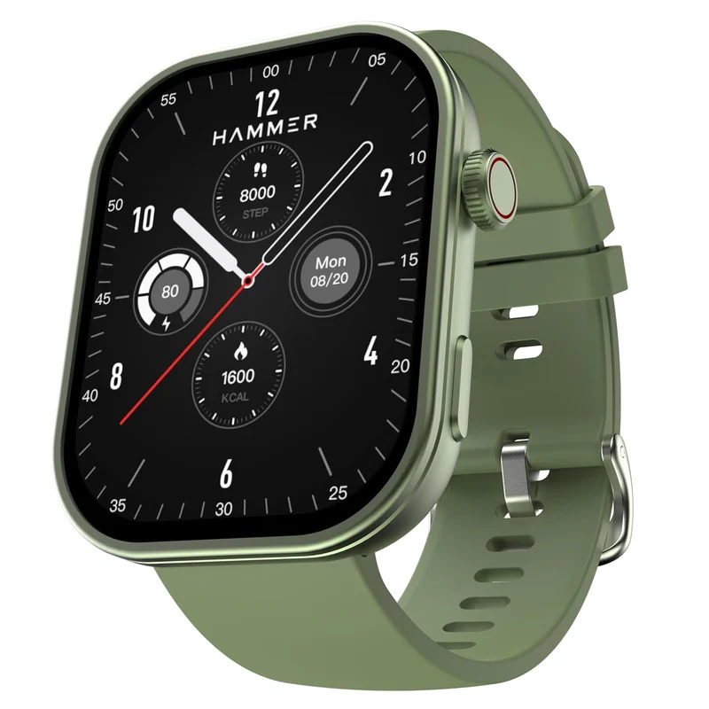 HAMMER Tussle 2.01" HD Display Smart Watch, Bluetooth Calling, Rotating Crown, Voice Assistant, in-Built Games, Smart Notifications, Sports Mode, DND, Raise to Wake (Limelight Green)