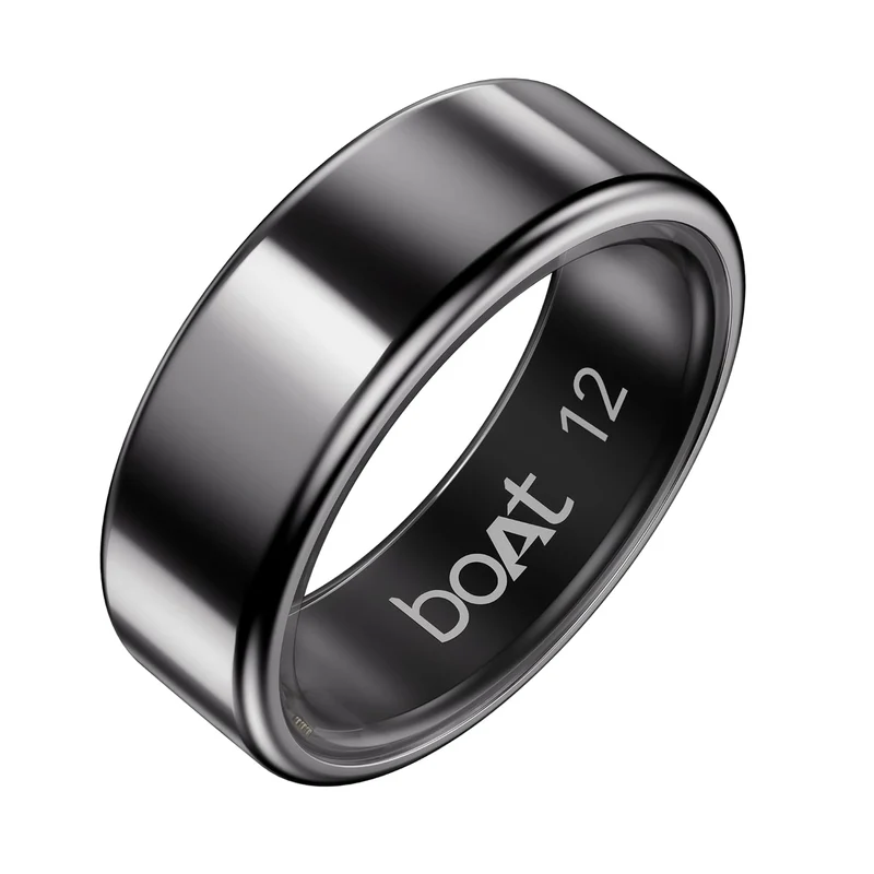 Boat SmartRing Active Plus, Auto HR, Sleep, SpO2, Stress & Skin Temperature Monitor, Stainless-Steel Build, 5 ATM, Weighs Only 5 gm, Portable Charging Case, Smart Ring for Men