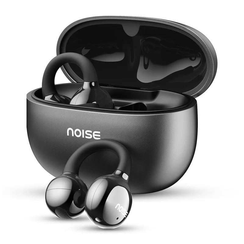 Noise Air Clips Wireless Open Ear Earbuds with Chrome Finish, AirWave™ Technology,Up-to 40H Playtime, Dual Device Pairing, Quad Mic with ENC,12mm Driver,BTv5.4