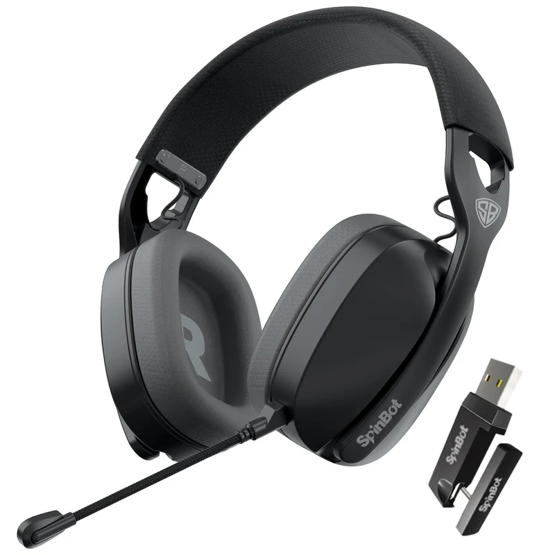 SpinBot Ranger HX500 Over-Ear Tri-Mode Wireless Gaming Headphones | Dual 2.4GHz + Bluetooth + Wired | 28ms Ultra-Low Latency | Detachable Boom Mic | 25Hrs Play Time (Black)