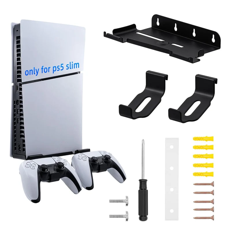 Mcbazel Wall Mount Kit for PS5 Slim Disc and Digital Edition Only, Wall Mount Stand with Controller Holder, Wall Mount Vertical Stand for PS5 Slim Console - Black