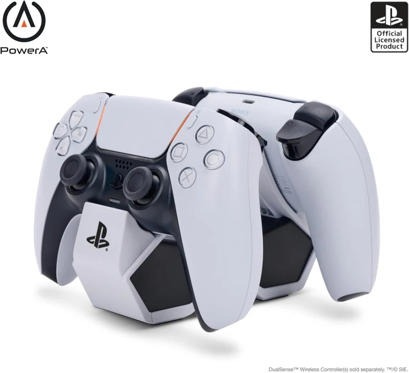 PowerA Twin Charging Station For PS5 Dualsense & Dualsense Edge Wireless Controllers,AC Adaptor Included,With LED Indicator,Vertical Dual Controller Fast Charging Dock (Officially Licensed),White