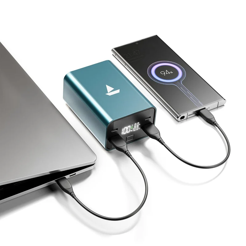 boAt EnergyShroom PB600 PowerPulse 27000mAh Power Bank| 160W Total Output, 2xUSB-C (2-Way Port), 2xUSB-A Port, 100W Type-C to C Cable, Compatible w/Laptop, Smartphone, Tablets Earphone,Watch (Gunmetal)