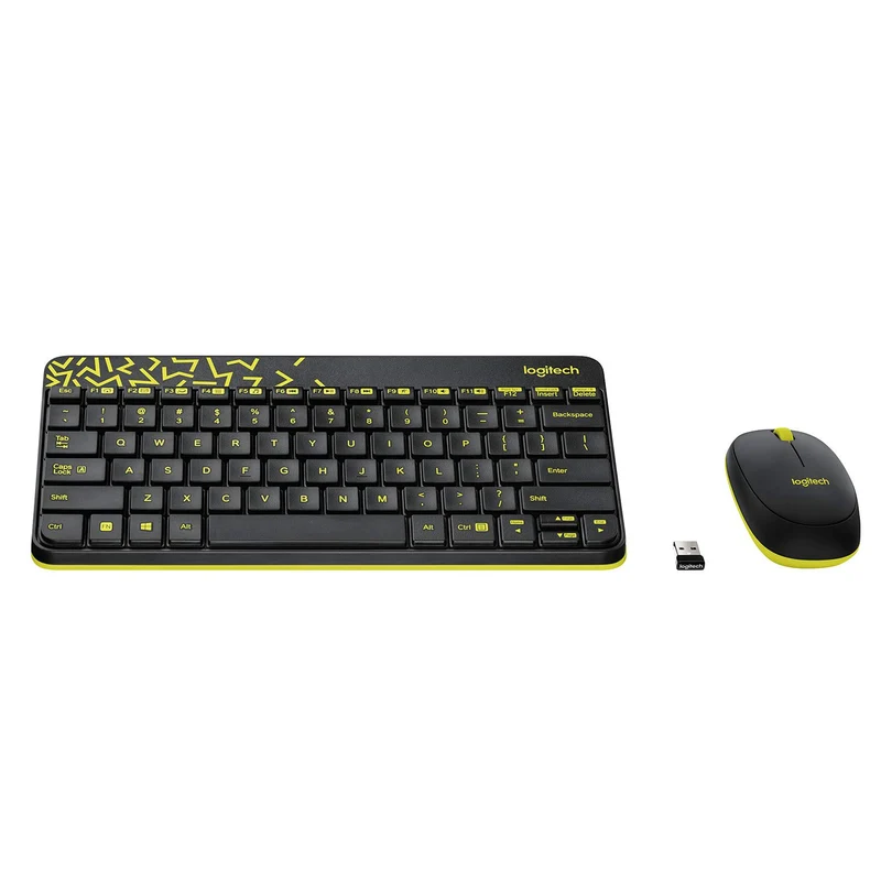 Logitech MK240 Nano USB Wireless Keyboard and Mouse Set Black/Chartreuse Yellow
