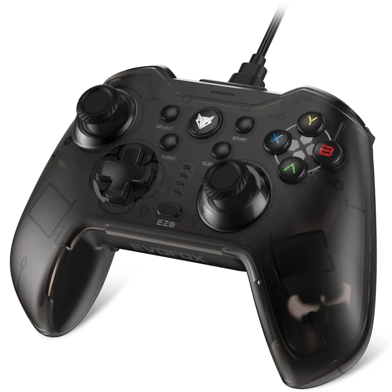 EvoFox Elite X Wired Gaming Controller for PC with 2 Programmable Macro Back Buttons, Adjustable Dual Vibration Motors,Turbo Mode,Analog Triggers, High Precision joysticks,Low Latency Plug and Play,Translucent Shell Controller for pc
