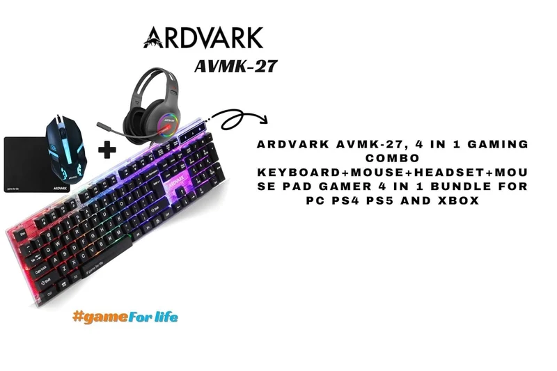 ARDVARK AVMK-27, 4 in 1 Combo | Gaming Keyboard and Mouse Combo, RGB Backlit Wired Gaming Mouse and Keyboard, Mouse pad, Gaming Headset, Gamer 4 in 1 Bundle for PC PS4 PS5 and Xbox.