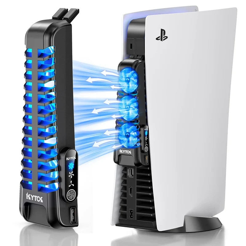 Kytok PS5 Gaming PC Cooling Fan with 3 Adjustable Fans, Quiet PS5 Fan Upgraded with 9 Blades and Extra USB HUB, PS5 Cooler with Touch Screen Compatible with Playstation 5 Digital & Disc Edition