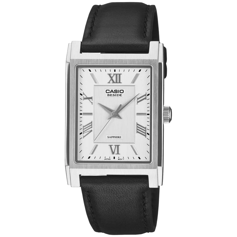 Montre Casio Beside BMS-105L-7A Rectangulaire Chiffres Romains Blanc Cuir