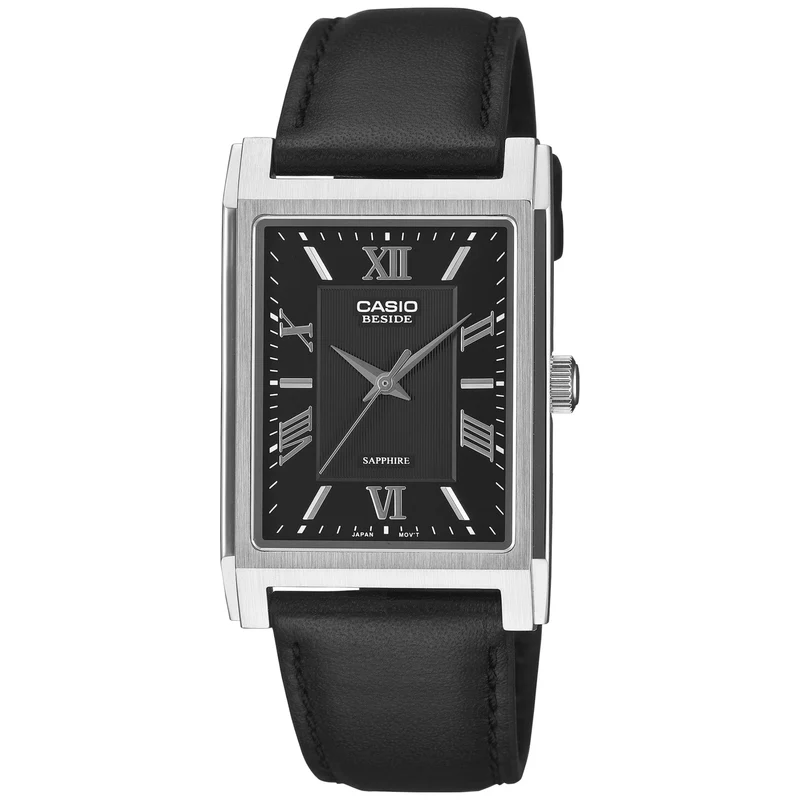 Montre Casio Beside BMS-105L-1A Rectangulaire Chiffres Romains Noir Cuir