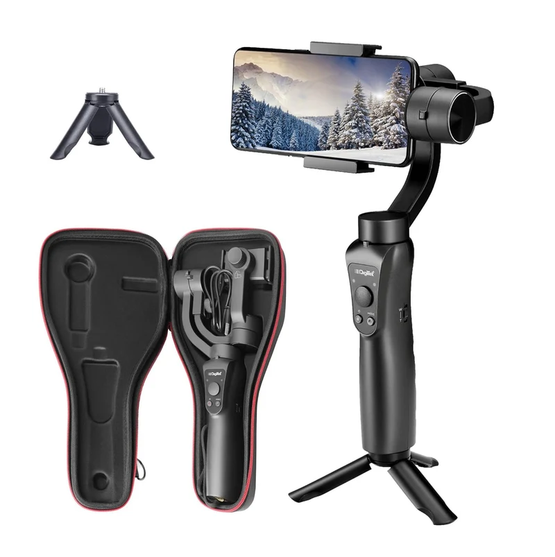 DIGITEK 3-Axis Handheld Gimbal Stabilizer for Smartphones & Gopro with Face & Object Tracking Motion, Various Time Lapse Features & Upto 12 hrs. Operational Time (DSG 005), Black